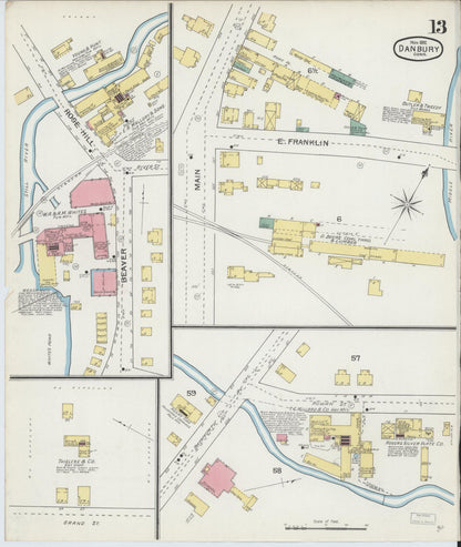 Sanborn Fire Insurance Map from Danbury, Fairfield County, Connecticut (1892), Sheet #0013 - Complete Map Set gallery image, historic Sanborn map, vintage wall art, Connecticut Connecticut