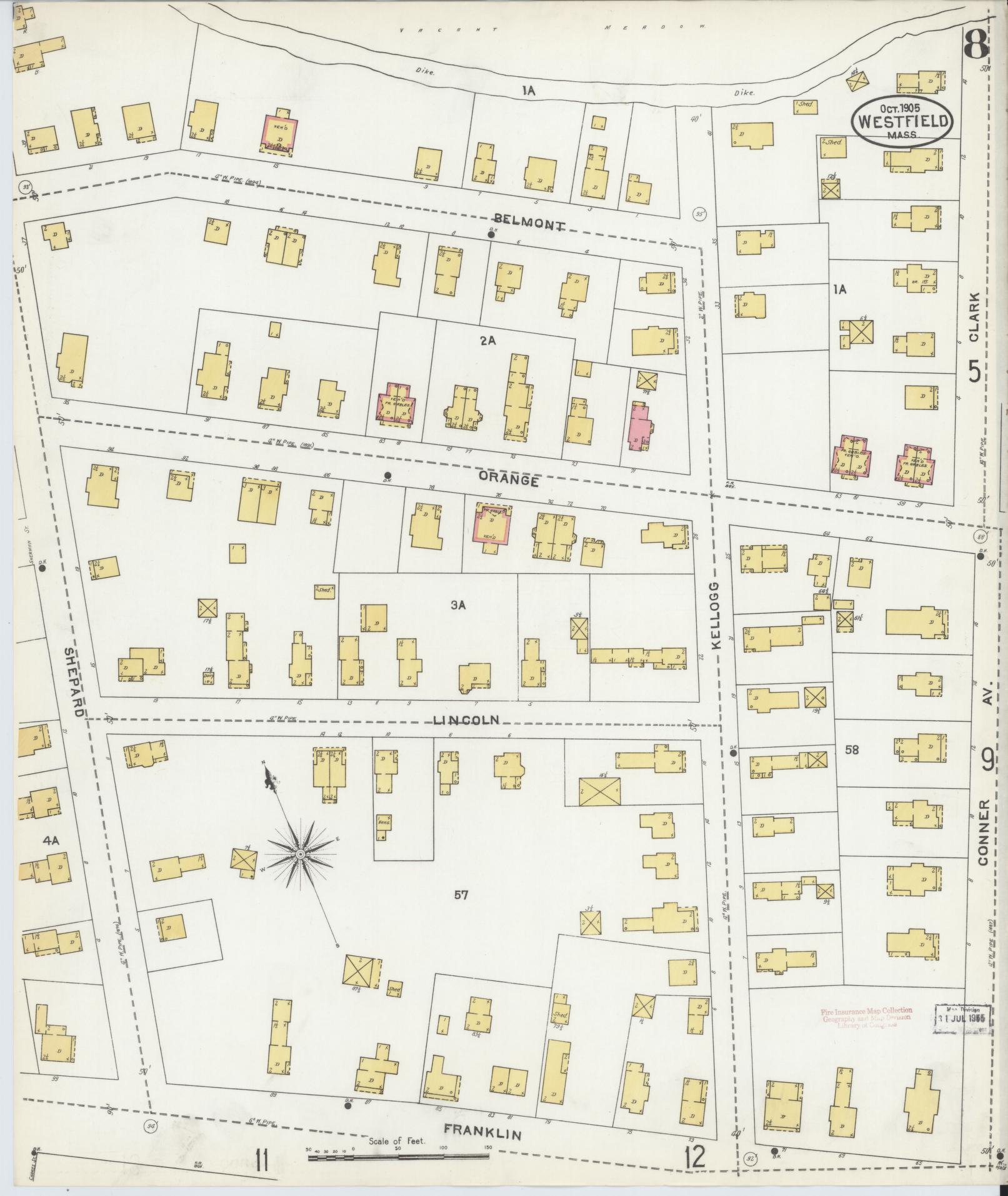 Sanborn Fire Insurance Map from Westfield, Hampden County, Massachusetts (1905), Sheet #0008 - Complete Map Set gallery image, historic Sanborn map, vintage wall art, Massachusetts Massachusetts
