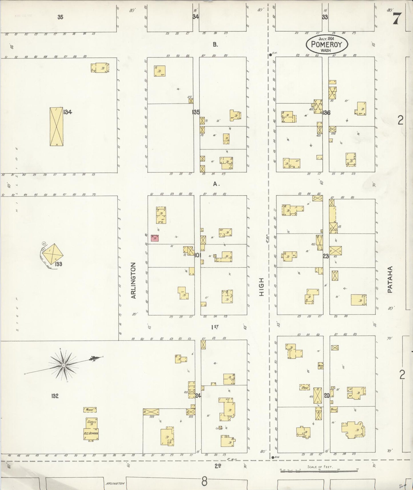 Sanborn Fire Insurance Map from Pomeroy, Garfield County, Washington (1904), Sheet #0007 - Complete Map Set gallery image, historic Sanborn map, vintage wall art, Washington Washington