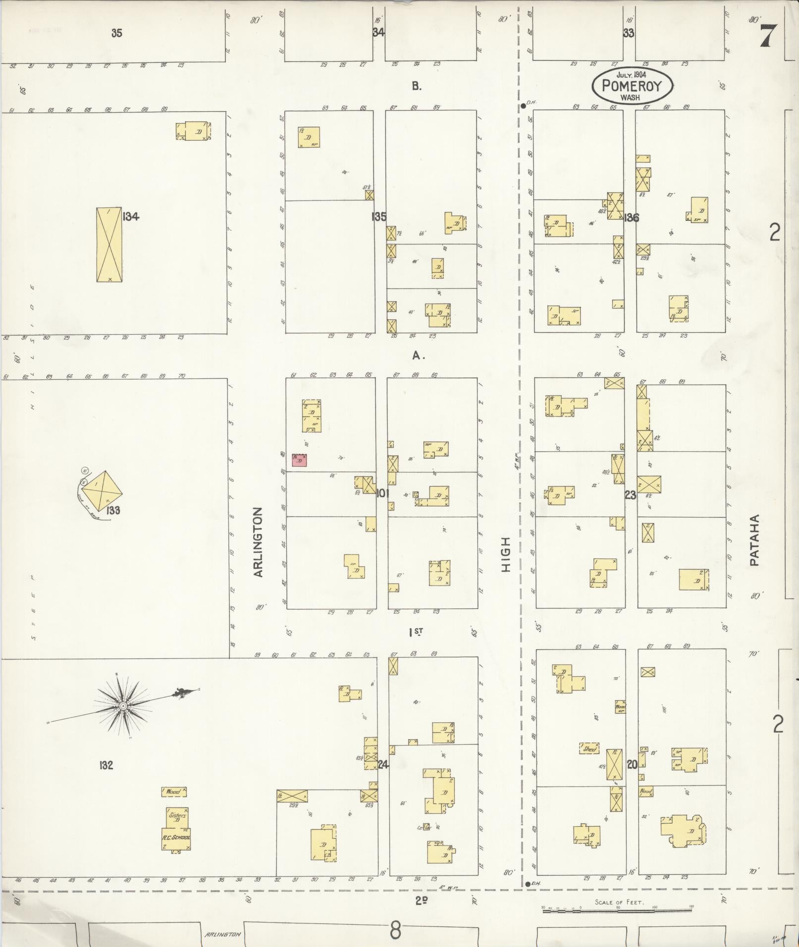 Sanborn Fire Insurance Map from Pomeroy, Garfield County, Washington (1904), Sheet #0007 - Complete Map Set gallery image, historic Sanborn map, vintage wall art, Washington Washington