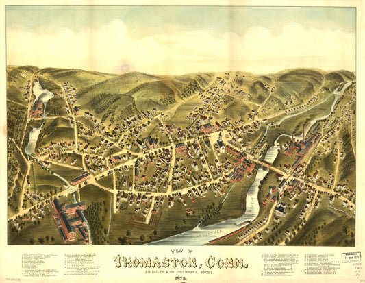 View of Thomaston, Conn. 1879. (1879) – Historic Bird’s-Eye View Panorama Print