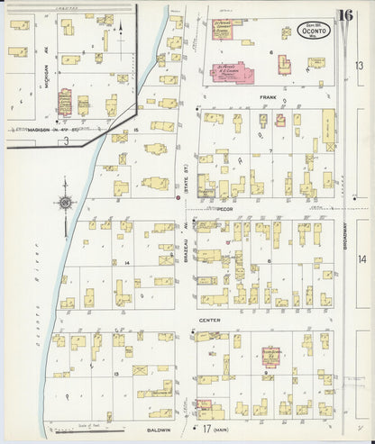 Sanborn Fire Insurance Map from Oconto, Oconto County, Wisconsin (1911), Sheet #0016 - Historic Sanborn Fire Insurance Map Print, vintage old map wall art, antique decor, genealogy gift, Wisconsin Wisconsin map