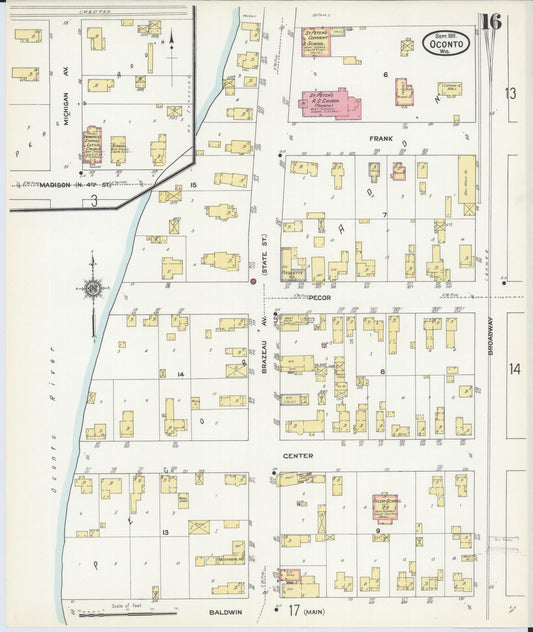 Sanborn Fire Insurance Map from Oconto, Oconto County, Wisconsin (1911), Sheet #0016 - Historic Sanborn Fire Insurance Map Print, vintage old map wall art, antique decor, genealogy gift, Wisconsin Wisconsin map