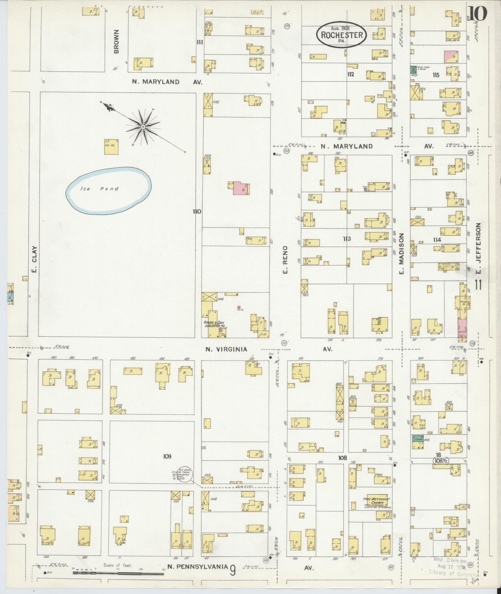 Sanborn Fire Insurance Map from Rochester, Beaver County, Pennsylvania (1908), Sheet #0010 - Complete Map Set gallery image, historic Sanborn map, vintage wall art, Pennsylvania Pennsylvania