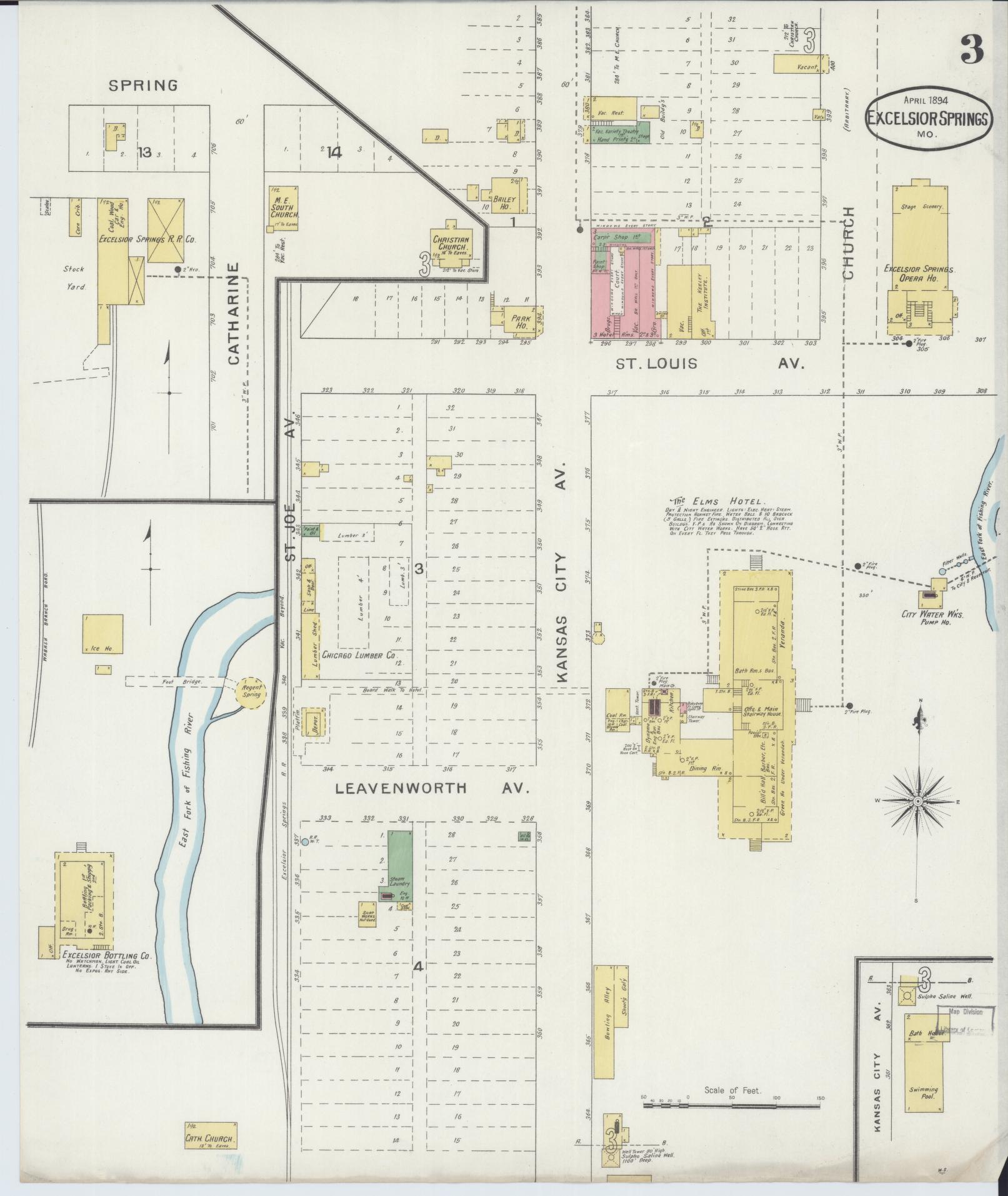 Sanborn Fire Insurance Map from Excelsior Springs, Clay County, Missouri (1894), Sheet #0003 - Historic Sanborn Fire Insurance Map Print, vintage old map wall art, antique decor, genealogy gift, Missouri Missouri map