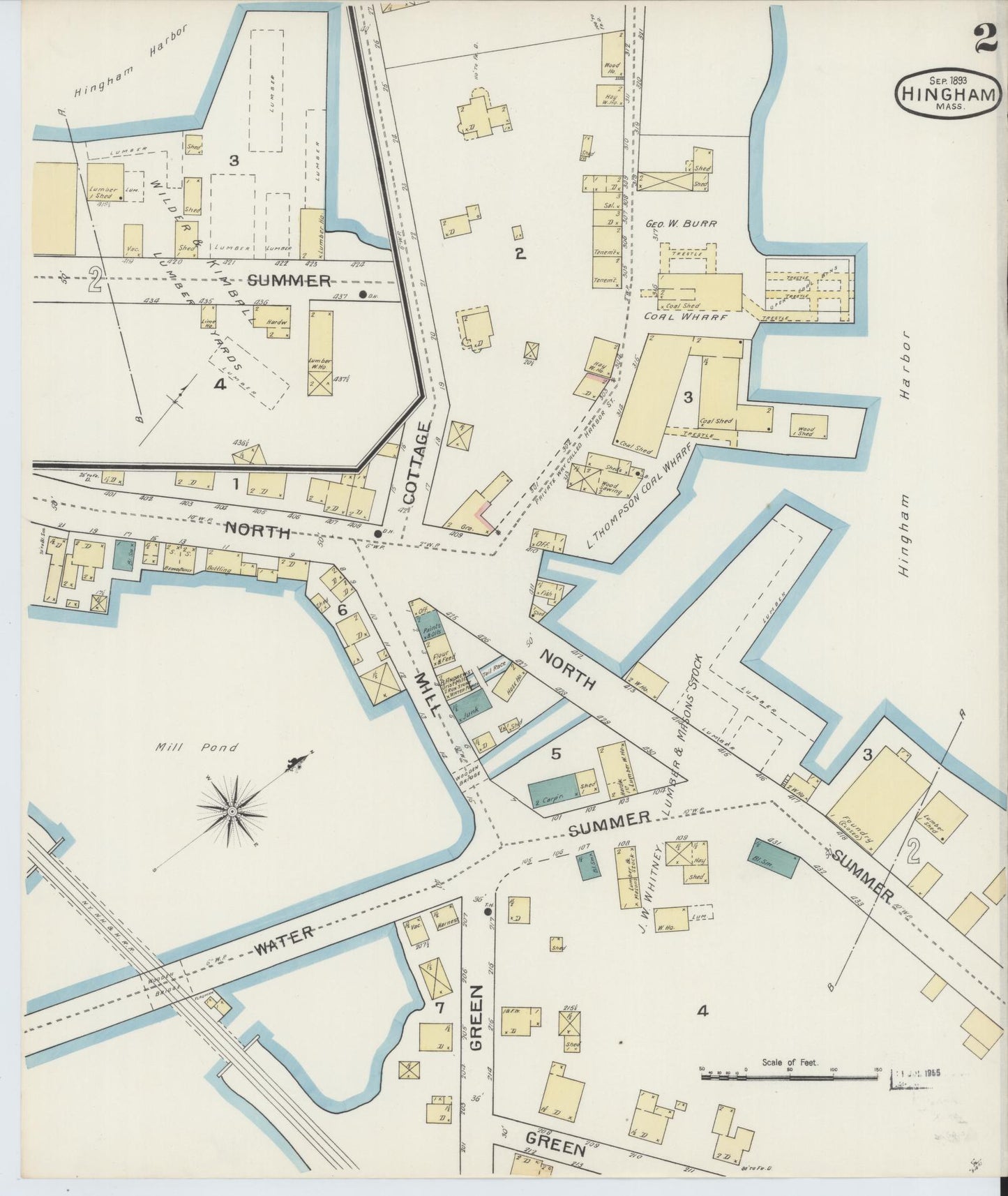Sanborn Fire Insurance Map from Hingham, Plymouth County, Massachusetts (1893), Sheet #0002 - Complete Map Set gallery image, historic Sanborn map, vintage wall art, Massachusetts Massachusetts