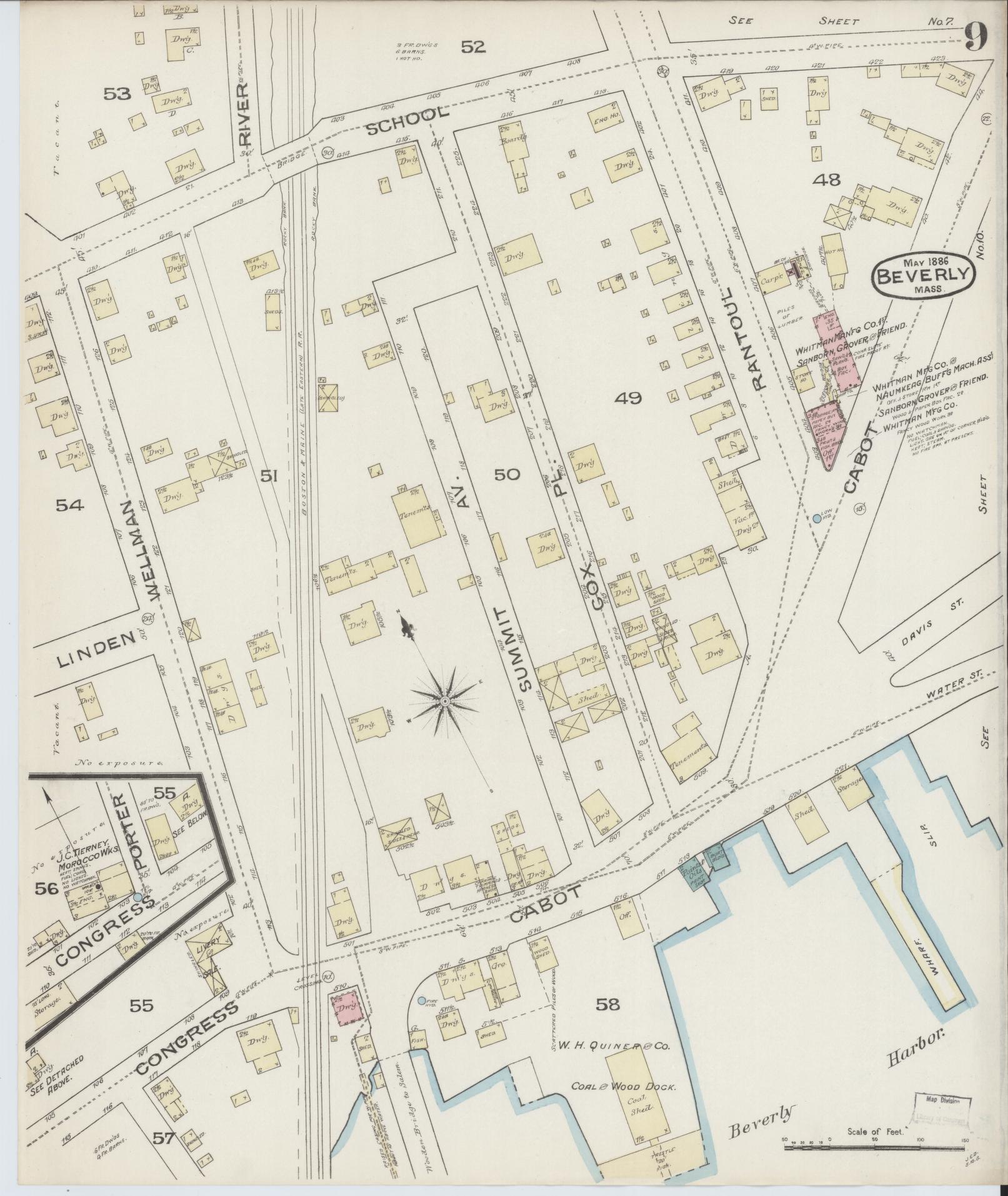 Sanborn Fire Insurance Map from Beverly, Essex County, Massachusetts (1886), Sheet #0009 - Complete Map Set gallery image, historic Sanborn map, vintage wall art, Massachusetts Massachusetts