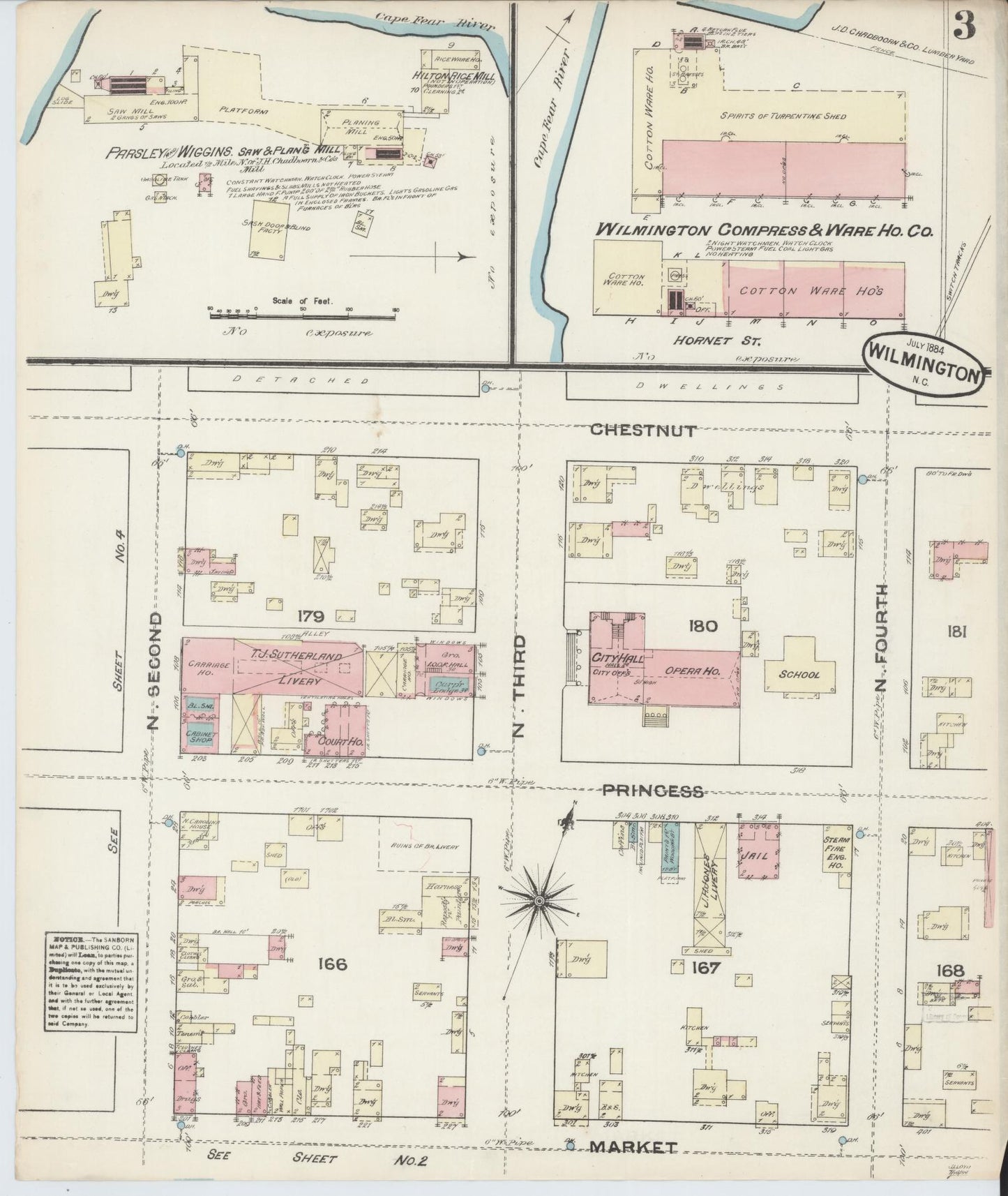Sanborn Fire Insurance Map from Wilmington, New Hanover County, North Carolina (1884), Sheet #0003 - Complete Map Set gallery image, historic Sanborn map, vintage wall art, North Carolina North Carolina