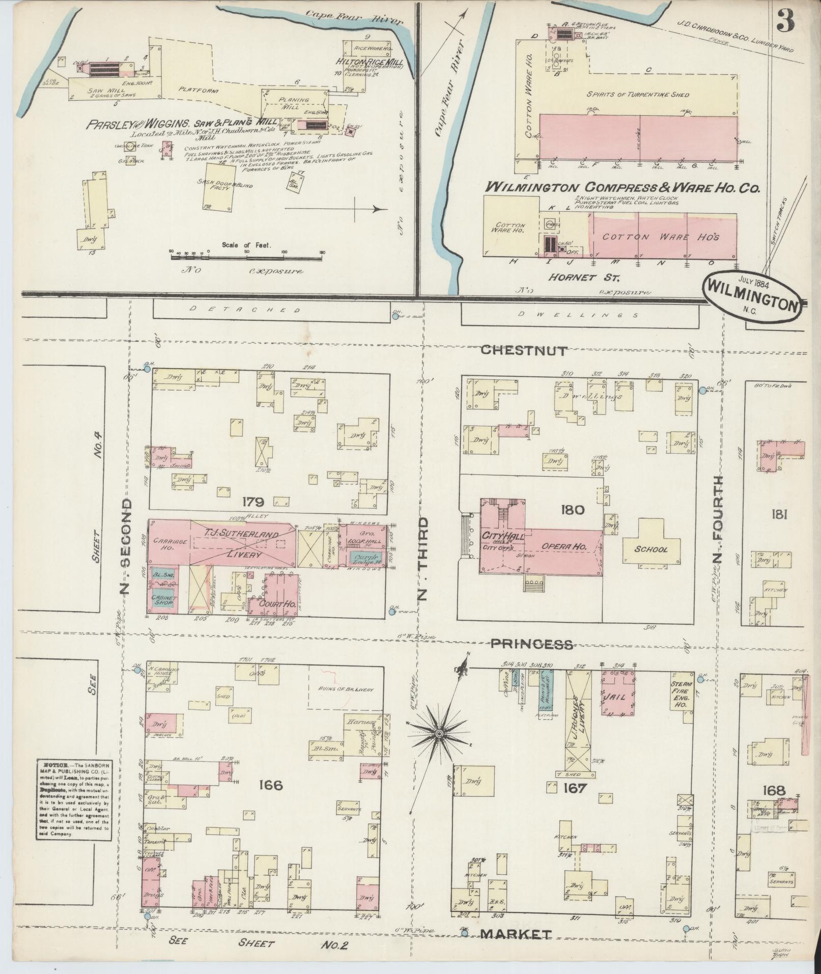 Sanborn Fire Insurance Map from Wilmington, New Hanover County, North Carolina (1884), Sheet #0003 - Complete Map Set gallery image, historic Sanborn map, vintage wall art, North Carolina North Carolina