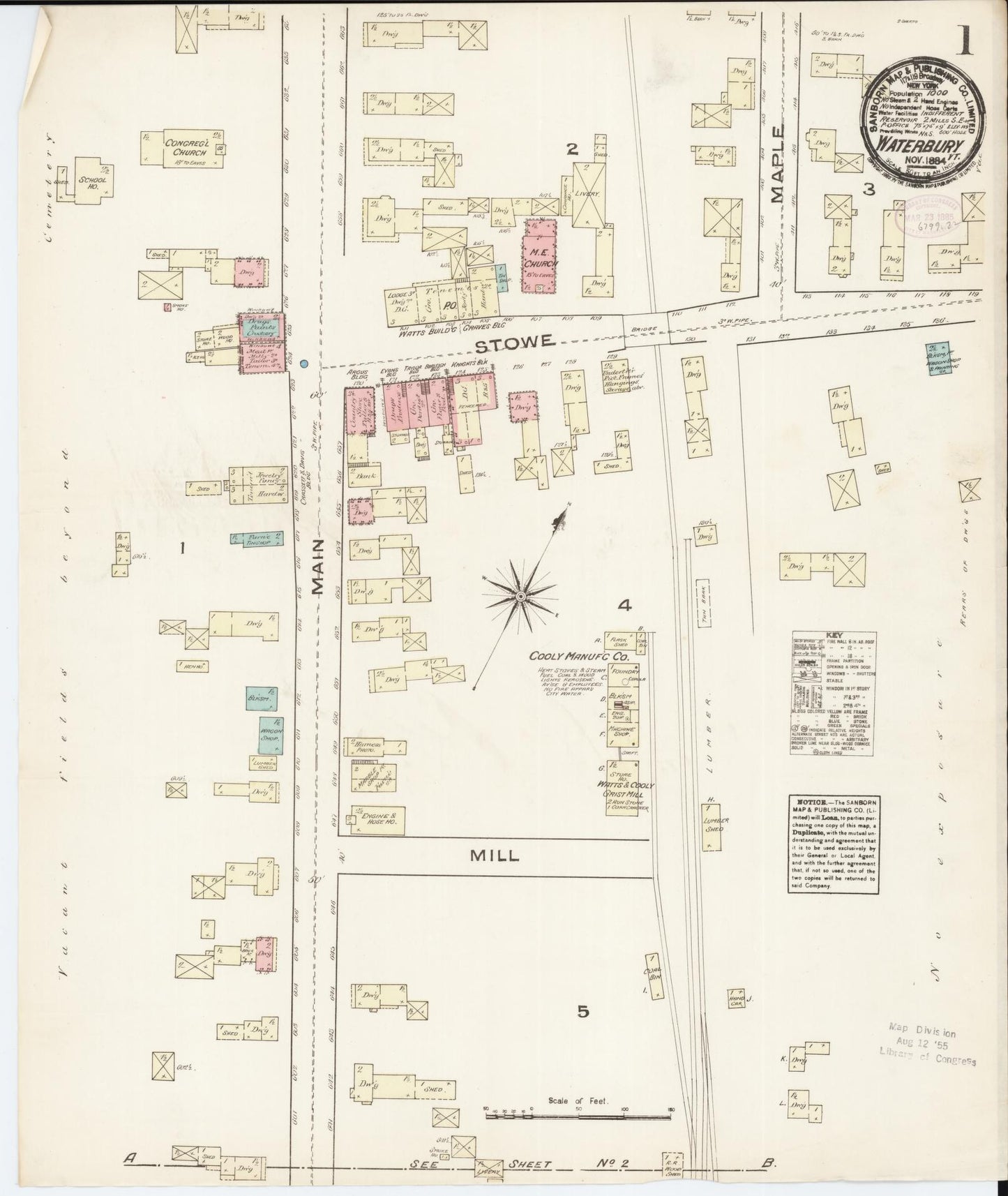 Sanborn Fire Insurance Map from Waterbury, Washington County, Vermont. (1884) – Historic Sanborn Fire Insurance Map Print
