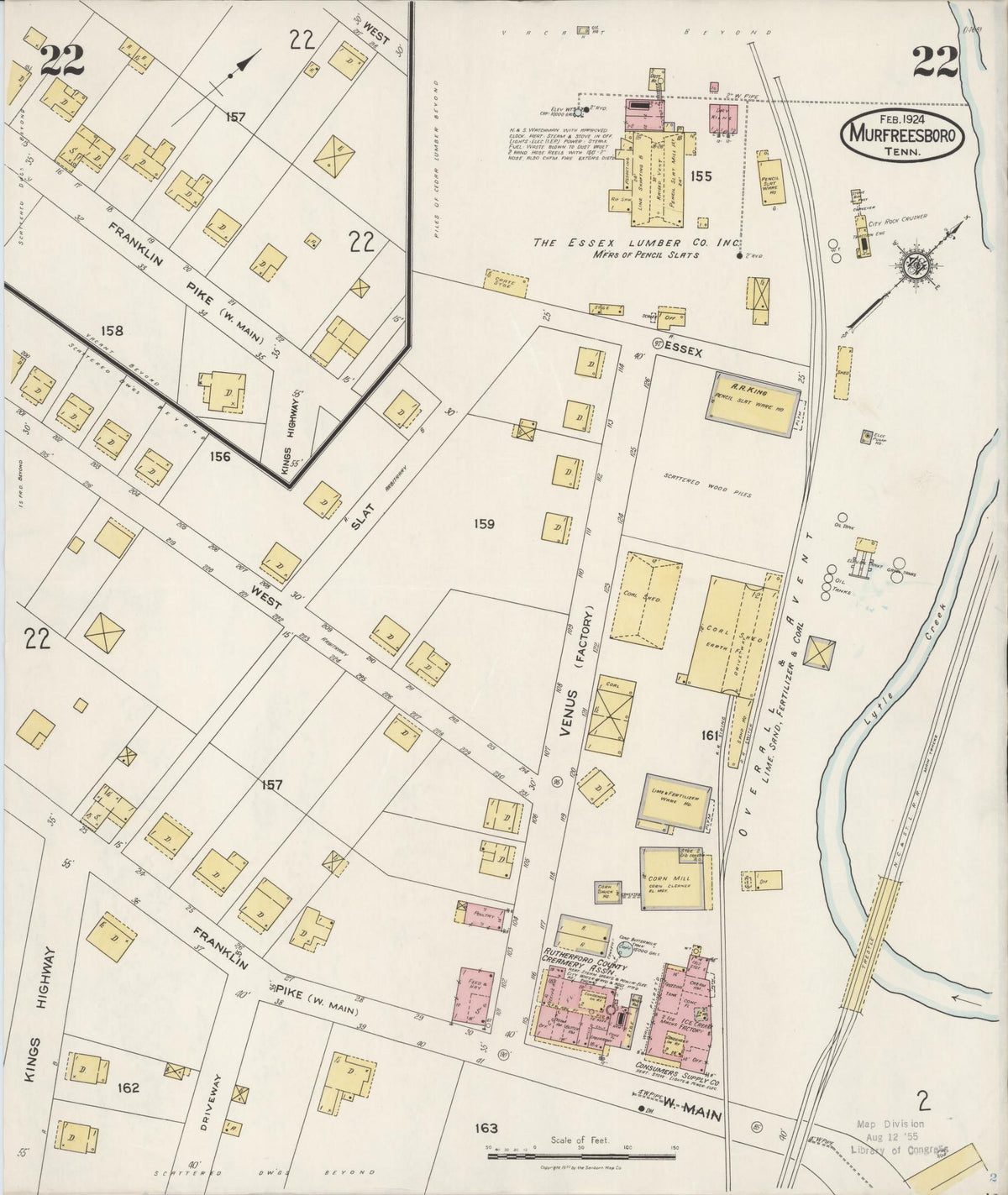 Sanborn Fire Insurance Map from Murfreesboro, Rutherford County, Tennessee (1924), Sheet #0022 - Complete Map Set gallery image, historic Sanborn map, vintage wall art, Tennessee Tennessee