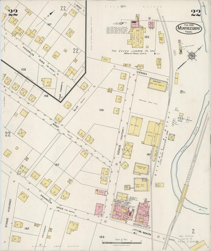 Sanborn Fire Insurance Map from Murfreesboro, Rutherford County, Tennessee (1924), Sheet #0022 - Complete Map Set gallery image, historic Sanborn map, vintage wall art, Tennessee Tennessee