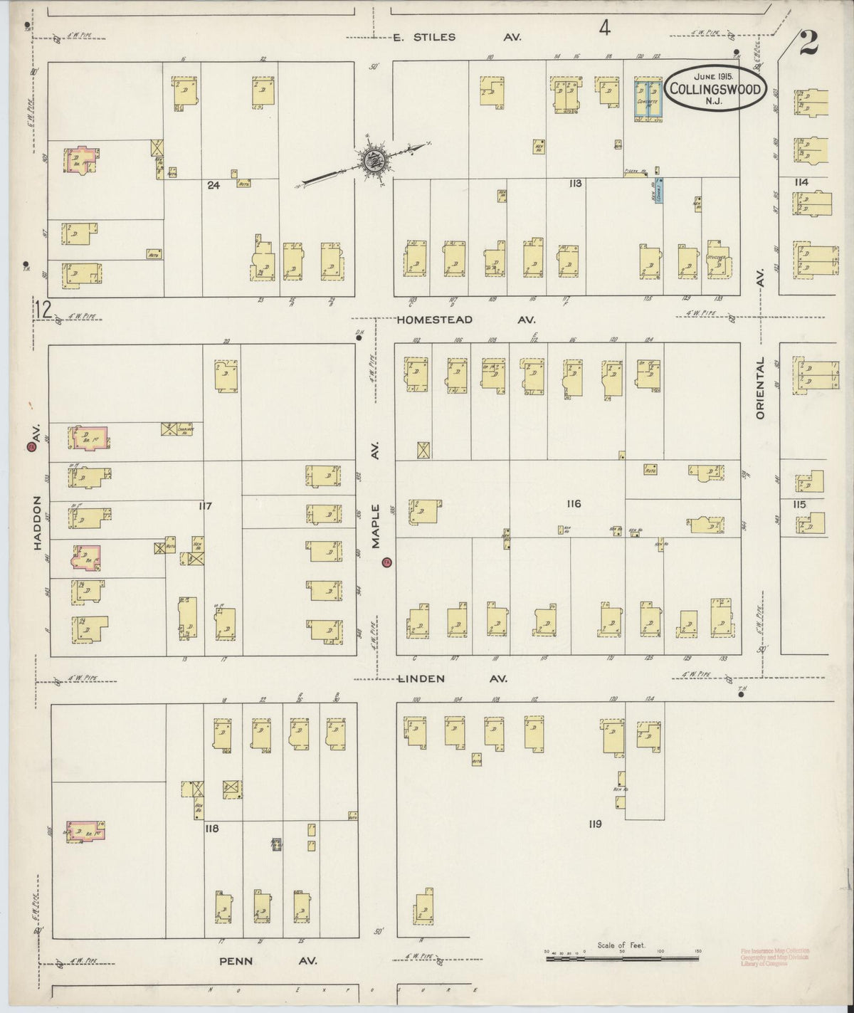 Sanborn Fire Insurance Map from Collingswood, Camden County, New Jersey (1915), Sheet #0002 - Historic Sanborn Fire Insurance Map Print, vintage old map wall art, antique decor, genealogy gift, New Jersey New Jersey map
