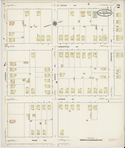 Sanborn Fire Insurance Map from Collingswood, Camden County, New Jersey (1915), Sheet #0002 - Historic Sanborn Fire Insurance Map Print, vintage old map wall art, antique decor, genealogy gift, New Jersey New Jersey map