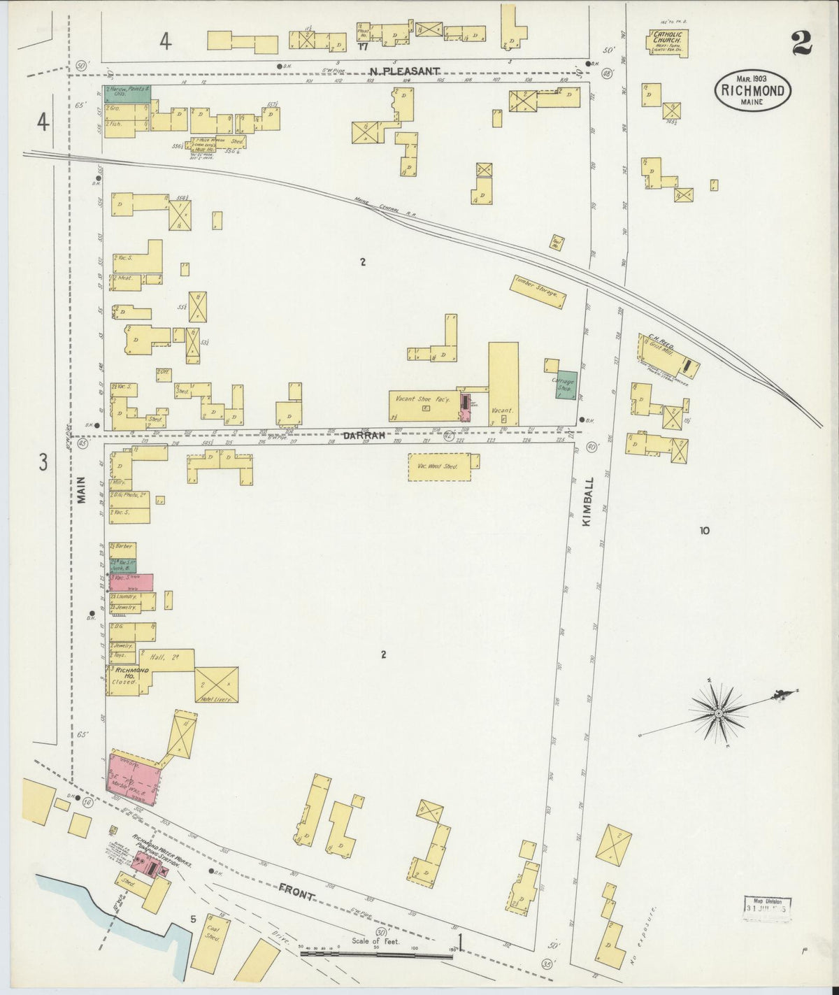 Sanborn Fire Insurance Map from Richmond, Sagadahoc County, Maine (1903), Sheet #0002 - Historic Sanborn Fire Insurance Map Print, vintage old map wall art, antique decor, genealogy gift, Maine Maine map