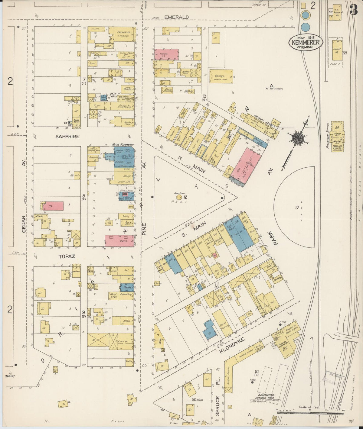 Sanborn Fire Insurance Map from Kemmerer, Lincoln County, Wyoming (1912), Sheet #0003 - Complete Map Set gallery image, historic Sanborn map, vintage wall art, Wyoming Wyoming