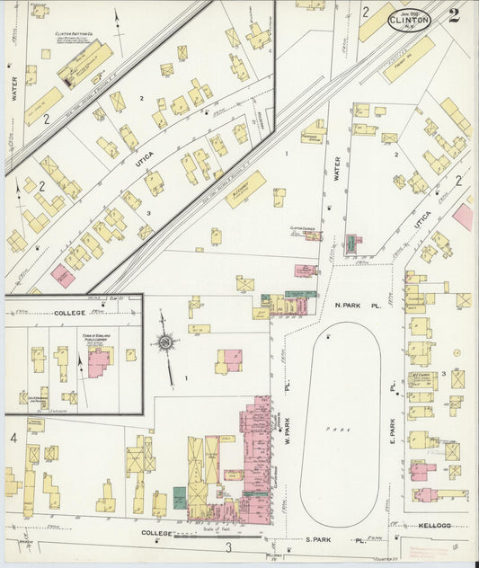 Sanborn Fire Insurance Map from Clinton, Oneida County, New York (1910), Sheet #0002 - Historic Sanborn Fire Insurance Map Print, vintage old map wall art, antique decor, genealogy gift, New York New York map