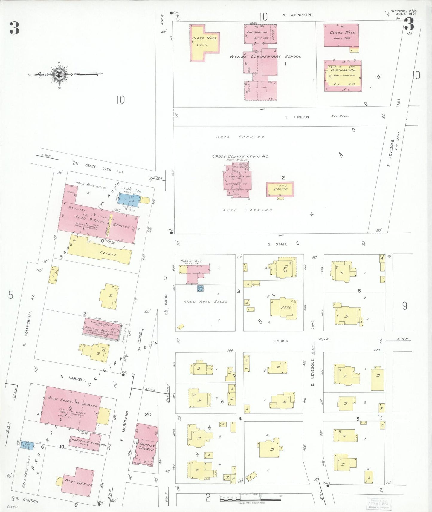 Sanborn Fire Insurance Map from Wynne, Cross County, Arkansas (1951), Sheet #0003 - Complete Map Set gallery image, historic Sanborn map, vintage wall art, Arkansas Arkansas