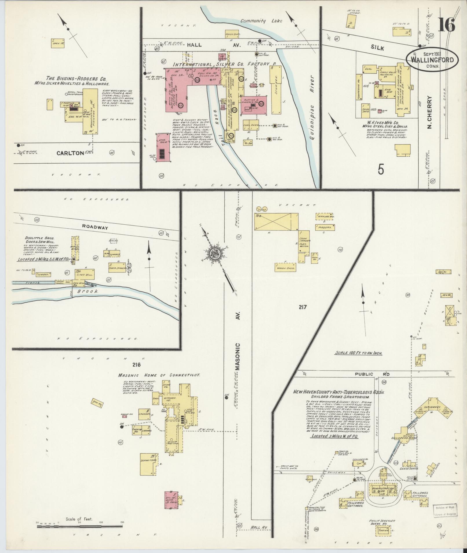 Sanborn Fire Insurance Map from Wallingford, New Haven County, Connecticut (1911), Sheet #0016 - Complete Map Set gallery image, historic Sanborn map, vintage wall art, Connecticut Connecticut