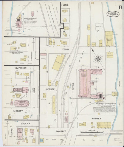 Sanborn Fire Insurance Map from Aurora, Kane County, Illinois (1888), Sheet #0008 - Complete Map Set gallery image, historic Sanborn map, vintage wall art, Illinois Illinois