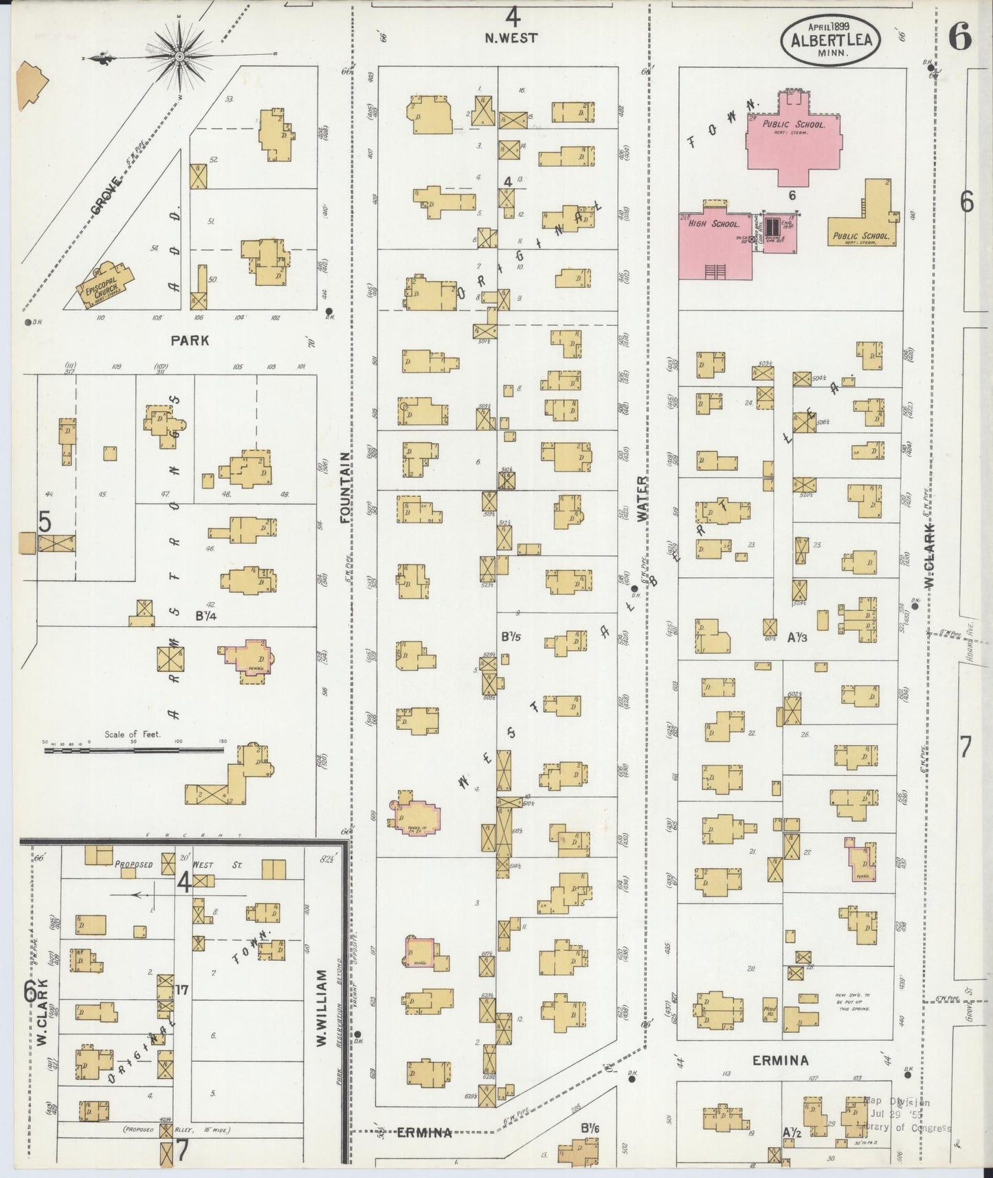 Sanborn Fire Insurance Map from Albert Lea, Freeborn County, Minnesota (1899), Sheet #0006 - Historic Sanborn Fire Insurance Map Print, vintage old map wall art, antique decor, genealogy gift, Minnesota Minnesota map