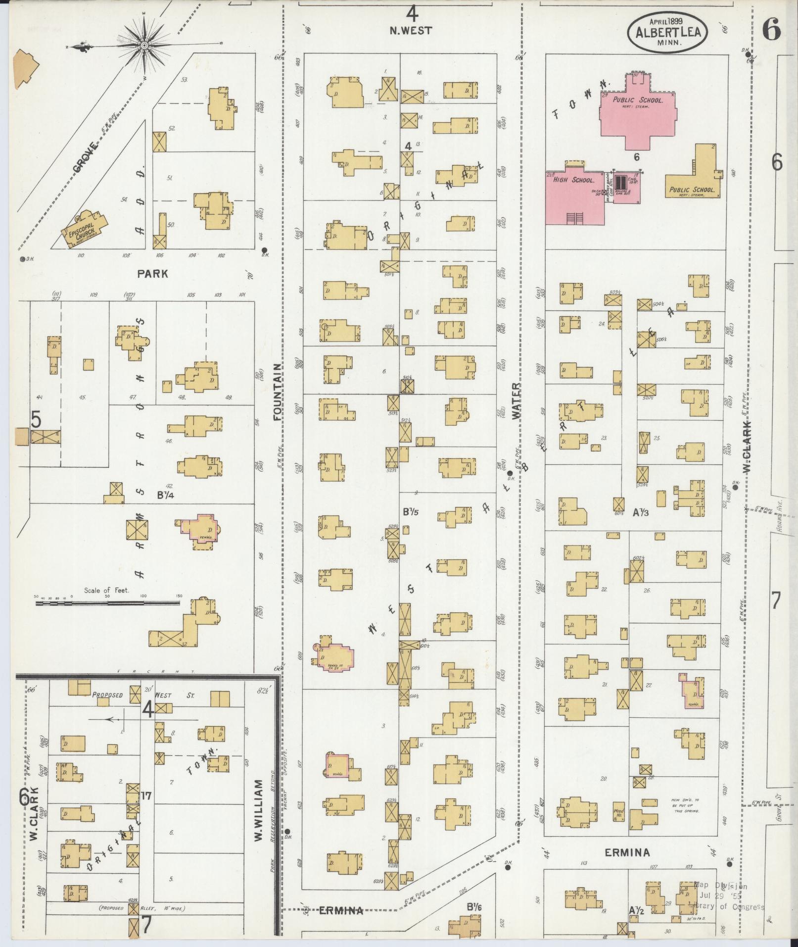 Sanborn Fire Insurance Map from Albert Lea, Freeborn County, Minnesota (1899), Sheet #0006 - Historic Sanborn Fire Insurance Map Print, vintage old map wall art, antique decor, genealogy gift, Minnesota Minnesota map
