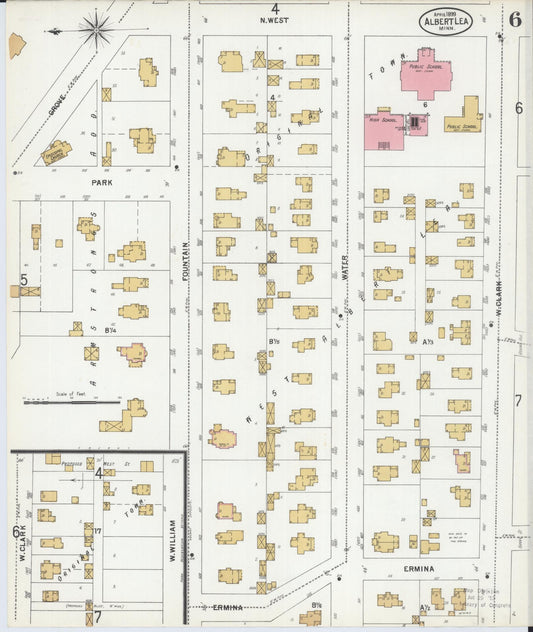 Sanborn Fire Insurance Map from Albert Lea, Freeborn County, Minnesota (1899), Sheet #0006 - Historic Sanborn Fire Insurance Map Print, vintage old map wall art, antique decor, genealogy gift, Minnesota Minnesota map