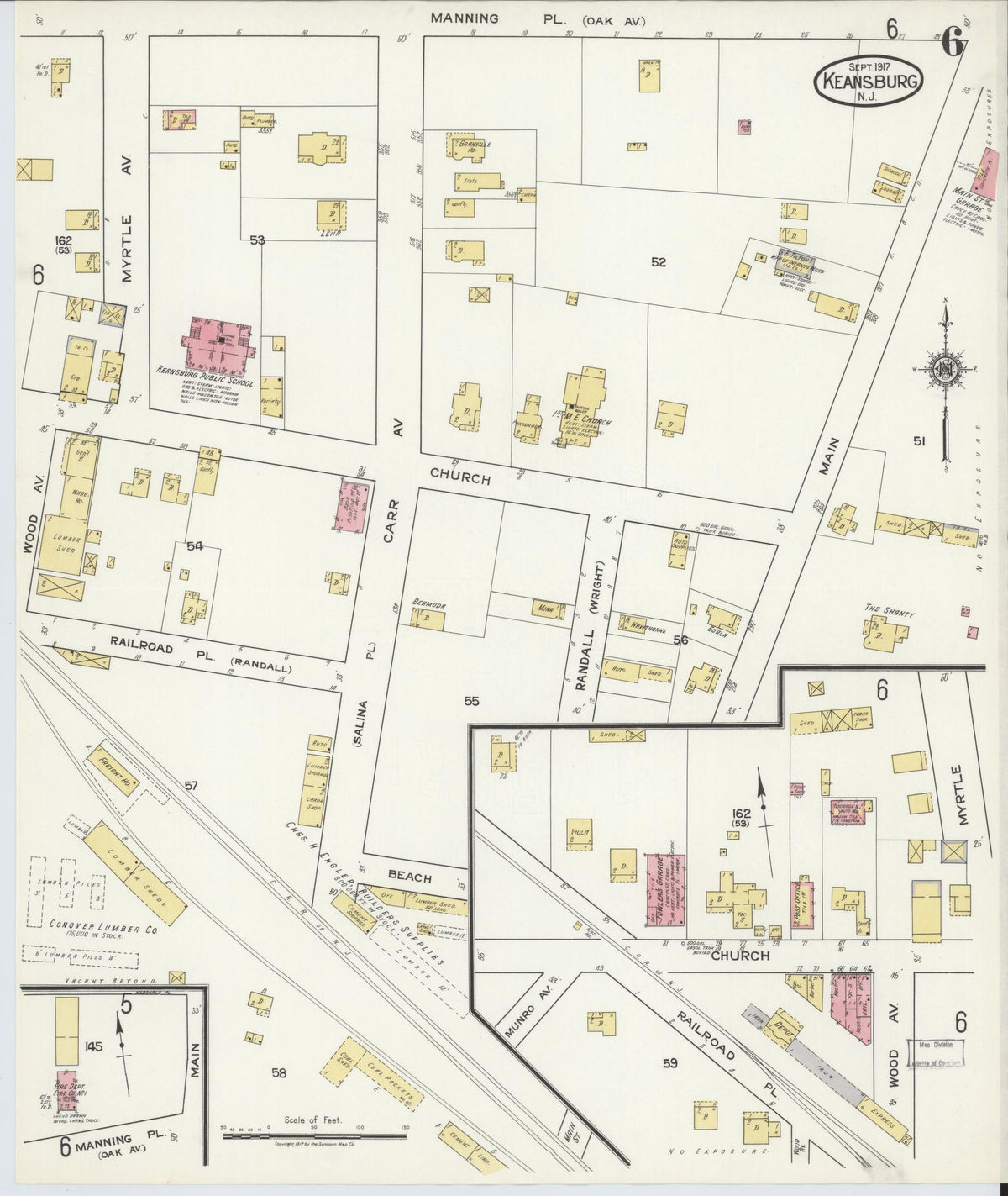 Sanborn Fire Insurance Map from Keansburg, Monmouth County, New Jersey (1917), Sheet #0006 - Complete Map Set gallery image, historic Sanborn map, vintage wall art, New Jersey New Jersey