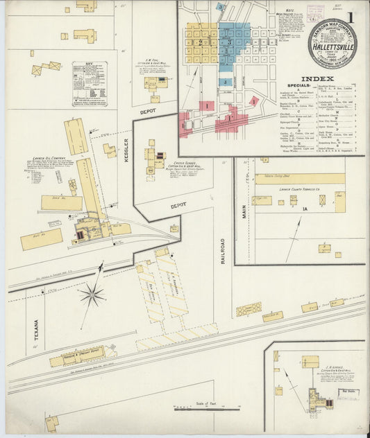 Sanborn Fire Insurance Map from Hallettsville, Lavaca County, Texas (1906), Sheet #0001 - Historic Sanborn Fire Insurance Map Print, vintage old map wall art, antique decor, genealogy gift, Texas Texas map