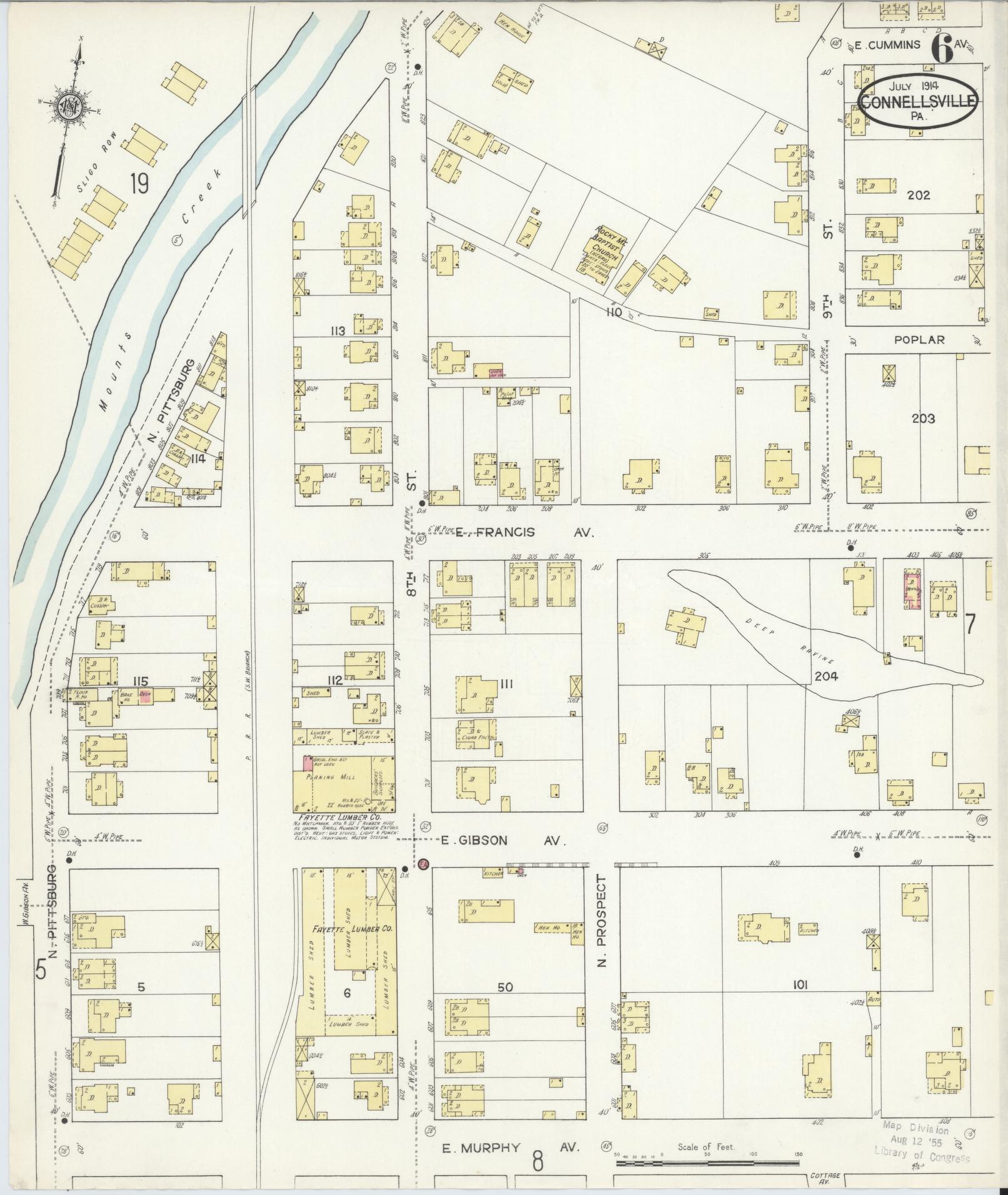 Sanborn Fire Insurance Map from Connellsville, Fayette County, Pennsylvania (1914), Sheet #0006 - Historic Sanborn Fire Insurance Map Print, vintage old map wall art, antique decor, genealogy gift, Pennsylvania Pennsylvania map