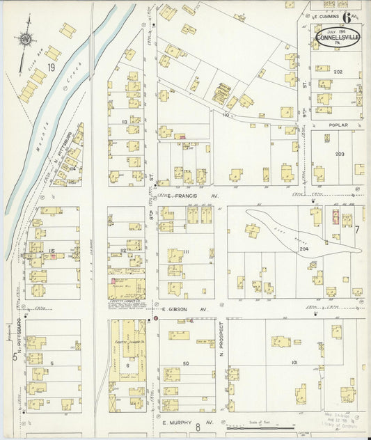 Sanborn Fire Insurance Map from Connellsville, Fayette County, Pennsylvania (1914), Sheet #0006 - Historic Sanborn Fire Insurance Map Print, vintage old map wall art, antique decor, genealogy gift, Pennsylvania Pennsylvania map