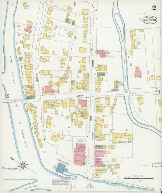 Sanborn Fire Insurance Map from Clinton, Hunterdon County, New Jersey (1903), Sheet #0002 - Historic Sanborn Fire Insurance Map Print, vintage old map wall art, antique decor, genealogy gift, New Jersey New Jersey map