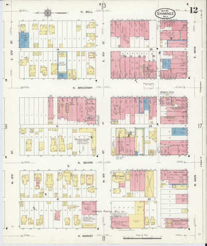 Sanborn Fire Insurance Map from Shawnee, Pottawatomie County, Oklahoma (1912), Sheet #0012 - Complete Map Set gallery image, historic Sanborn map, vintage wall art, Oklahoma Oklahoma