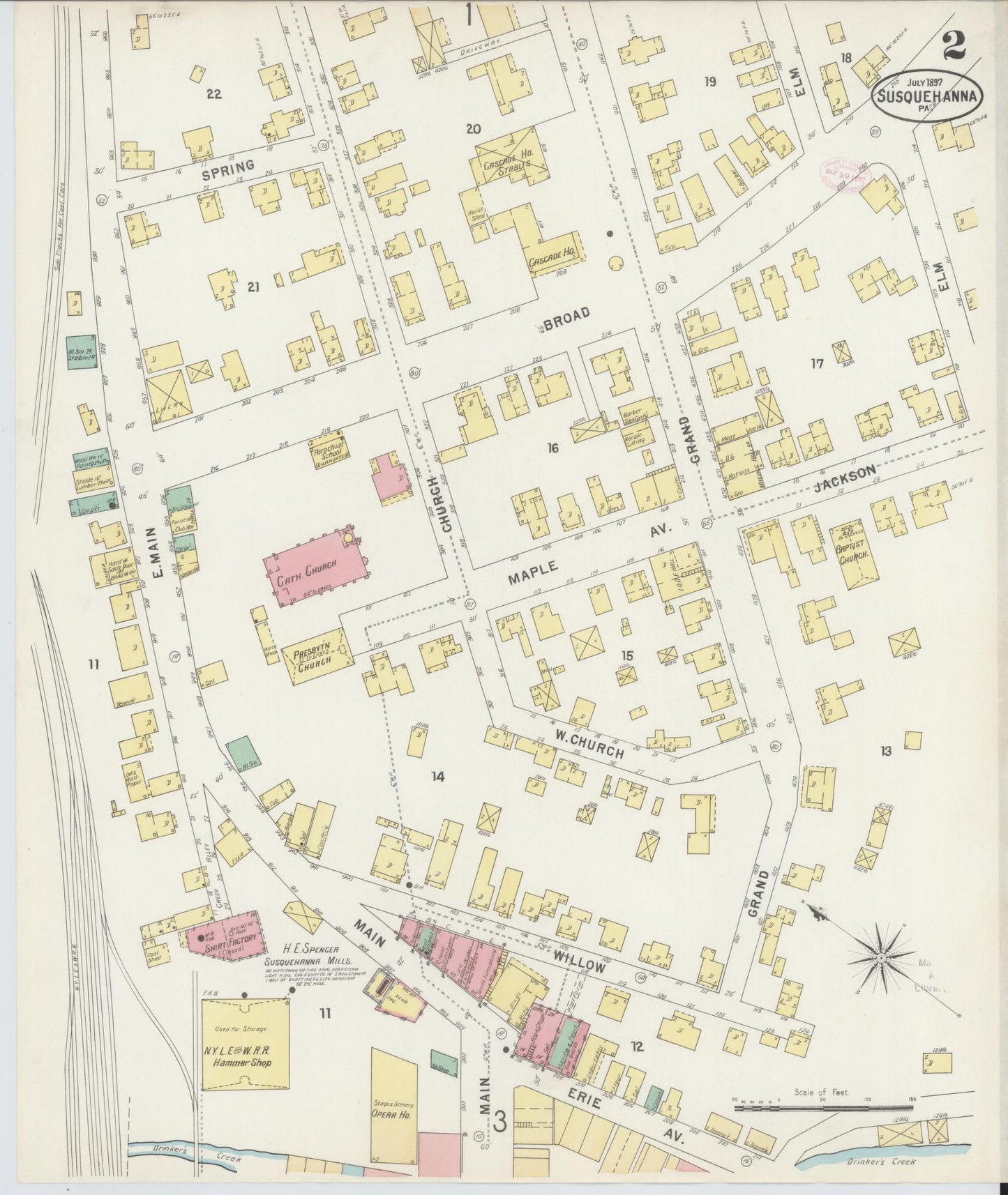 Sanborn Fire Insurance Map from Susquehanna, Susquehanna County, Pennsylvania (1897), Sheet #0002 - Complete Map Set gallery image, historic Sanborn map, vintage wall art, Pennsylvania Pennsylvania