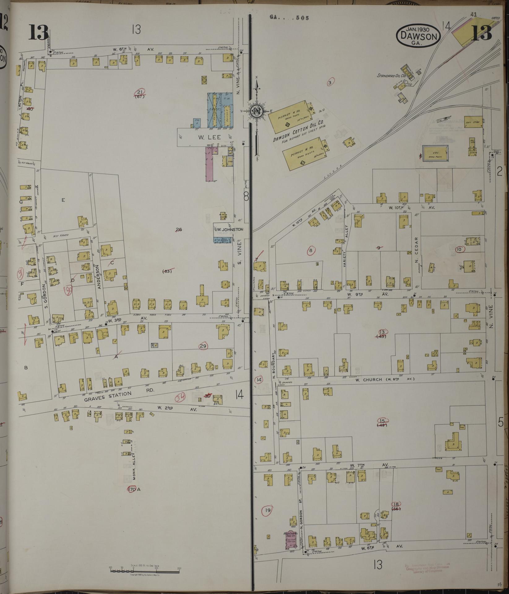Sanborn Fire Insurance Map from Dawson, Terrell County, Georgia (1943), Sheet #0013 - Complete Map Set gallery image, historic Sanborn map, vintage wall art, Georgia Georgia
