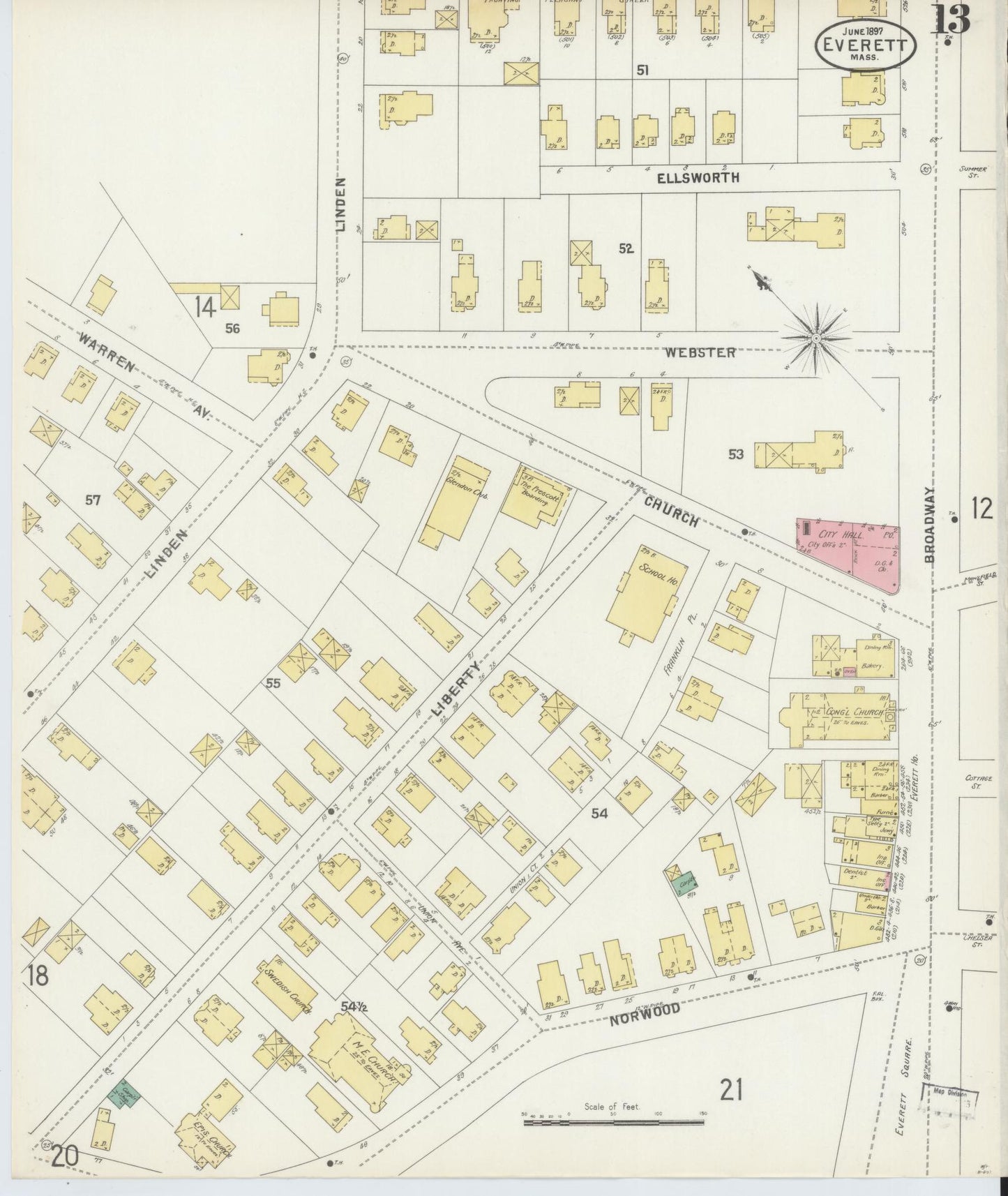 Sanborn Fire Insurance Map from Everett, Middlesex County, Massachusetts (1897), Sheet #0013 - Complete Map Set gallery image, historic Sanborn map, vintage wall art, Massachusetts Massachusetts