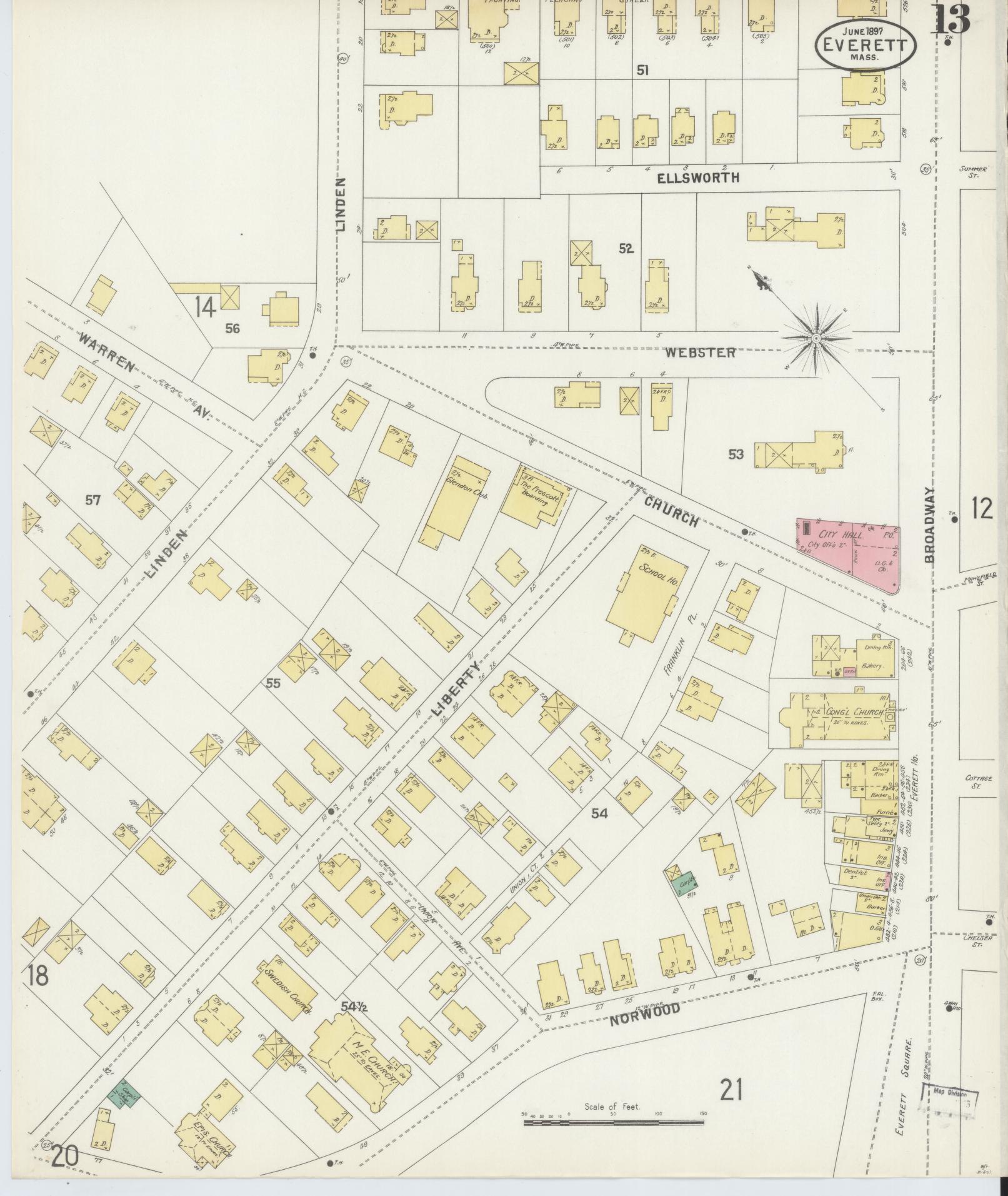 Sanborn Fire Insurance Map from Everett, Middlesex County, Massachusetts (1897), Sheet #0013 - Complete Map Set gallery image, historic Sanborn map, vintage wall art, Massachusetts Massachusetts