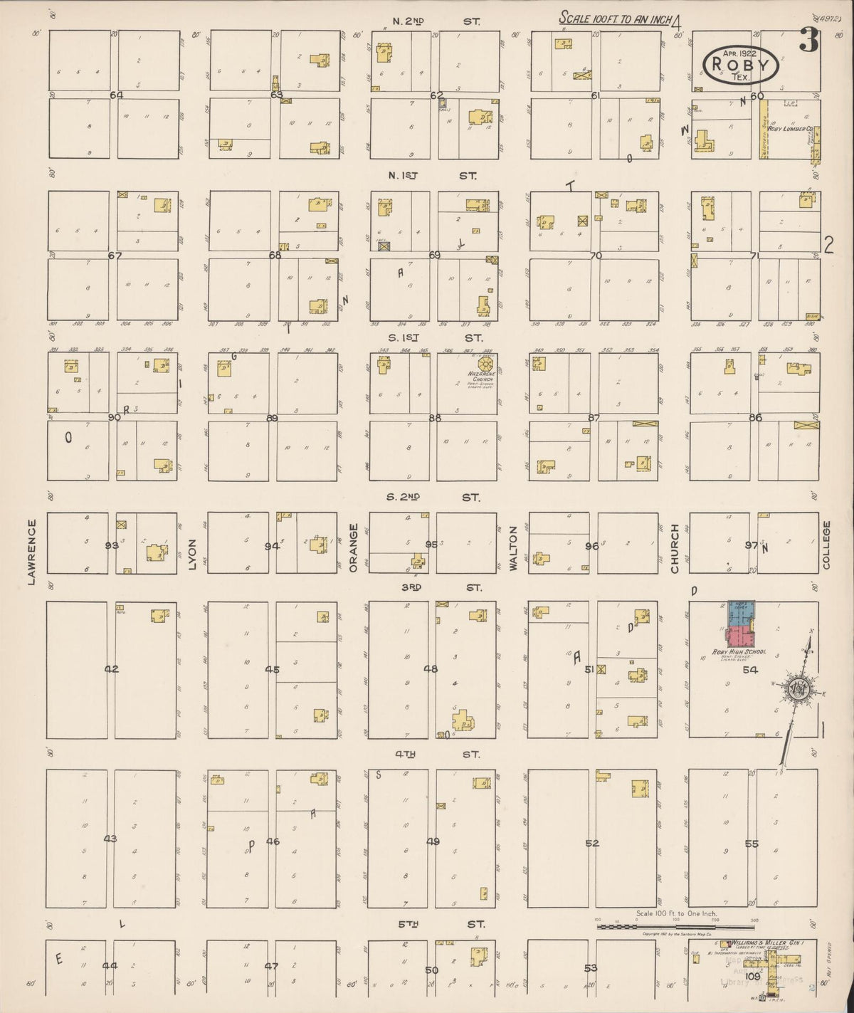 Sanborn Fire Insurance Map from Roby, Fisher County, Texas (1922), Sheet #0003 - Complete Map Set gallery image, historic Sanborn map, vintage wall art, Texas Texas