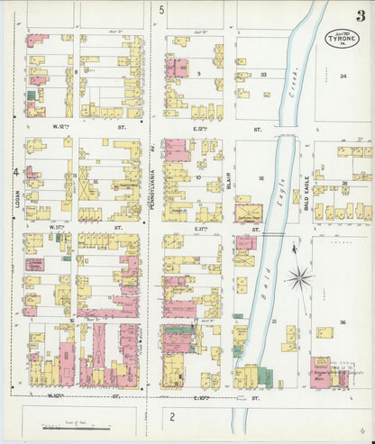 Sanborn Fire Insurance Map from Tyrone, Blair County, Pennsylvania (1901), Sheet #0003 - Historic Sanborn Fire Insurance Map Print, vintage old map wall art, antique decor, genealogy gift, Pennsylvania Pennsylvania map