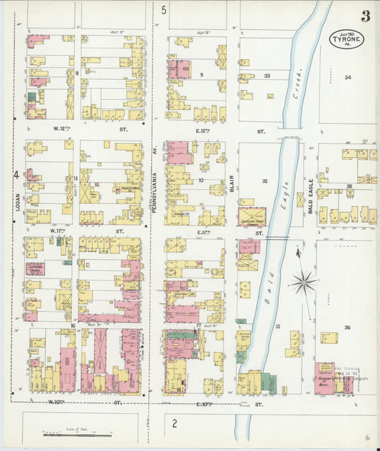 Sanborn Fire Insurance Map from Tyrone, Blair County, Pennsylvania (1901), Sheet #0003 - Historic Sanborn Fire Insurance Map Print, vintage old map wall art, antique decor, genealogy gift, Pennsylvania Pennsylvania map