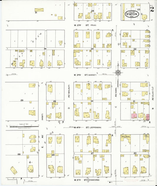 Sanborn Fire Insurance Map from Vinton, Benton County, Iowa (1921), Sheet #0002 - Historic Sanborn Fire Insurance Map Print, vintage old map wall art