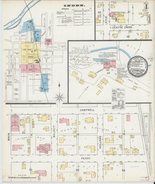 Sanborn Fire Insurance Map from Edinburg, Johnson And Bartholomew Counties, Indiana (1892), Sheet #0001 - Complete Map Set gallery image, historic Sanborn map, vintage wall art, Indiana Indiana