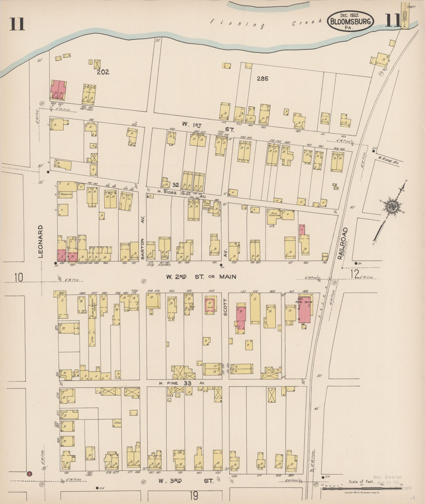 Sanborn Fire Insurance Map from Bloomsburg, Columbia County, Pennsylvania (1922), Sheet #0011 - Historic Sanborn Fire Insurance Map Print, vintage old map wall art, antique decor, genealogy gift, Pennsylvania Pennsylvania map