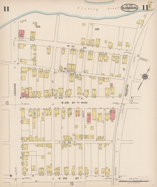 Sanborn Fire Insurance Map from Bloomsburg, Columbia County, Pennsylvania (1922), Sheet #0011 - Historic Sanborn Fire Insurance Map Print, vintage old map wall art, antique decor, genealogy gift, Pennsylvania Pennsylvania map