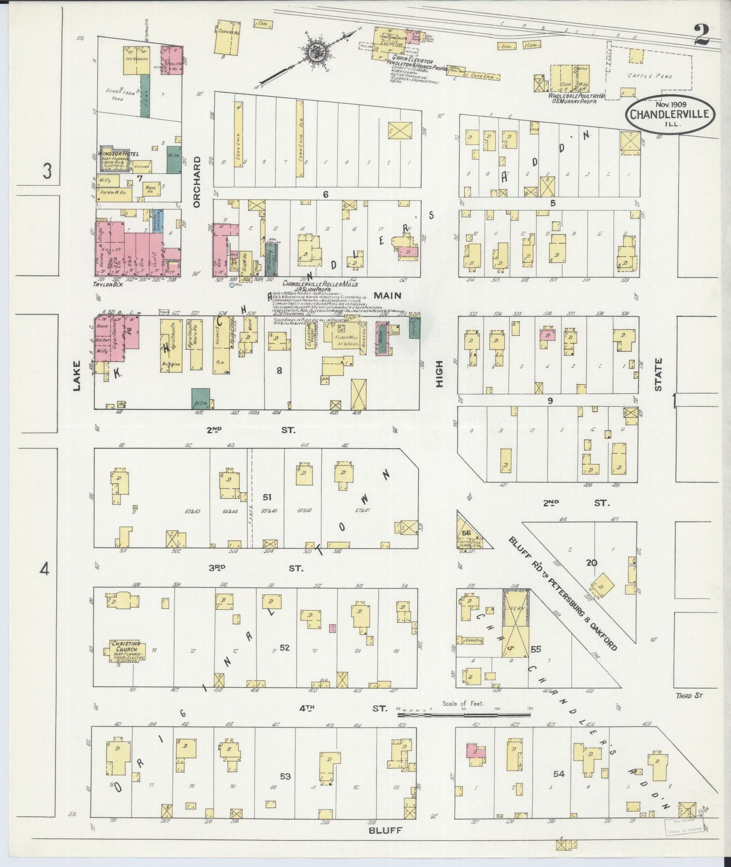 Sanborn Fire Insurance Map from Chandlerville, Cass County, Illinois (1909), Sheet #0002 - Complete Map Set gallery image, historic Sanborn map, vintage wall art, Illinois Illinois