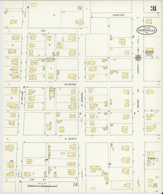 Sanborn Fire Insurance Map from Gainesville, Cooke County, Texas (1913), Sheet #0031 - Historic Sanborn Fire Insurance Map Print, vintage old map wall art, antique decor, genealogy gift, Texas Texas map