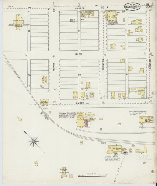 Sanborn Fire Insurance Map from Harriman, Roane County, Tennessee (1895), Sheet #0005 - Historic Sanborn Fire Insurance Map Print, vintage old map wall art, antique decor, genealogy gift, Tennessee Tennessee map