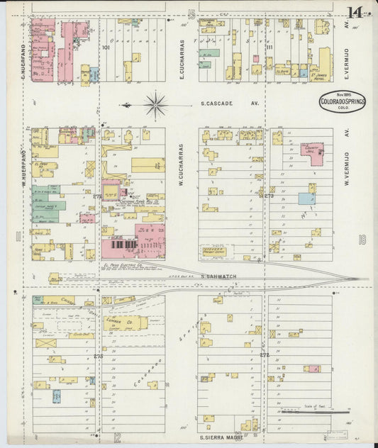 Sanborn Fire Insurance Map from Colorado Springs, El Paso County, Colorado (1895), Sheet #0014 - Historic Sanborn Fire Insurance Map Print, vintage old map wall art, antique decor, genealogy gift, Colorado Colorado map