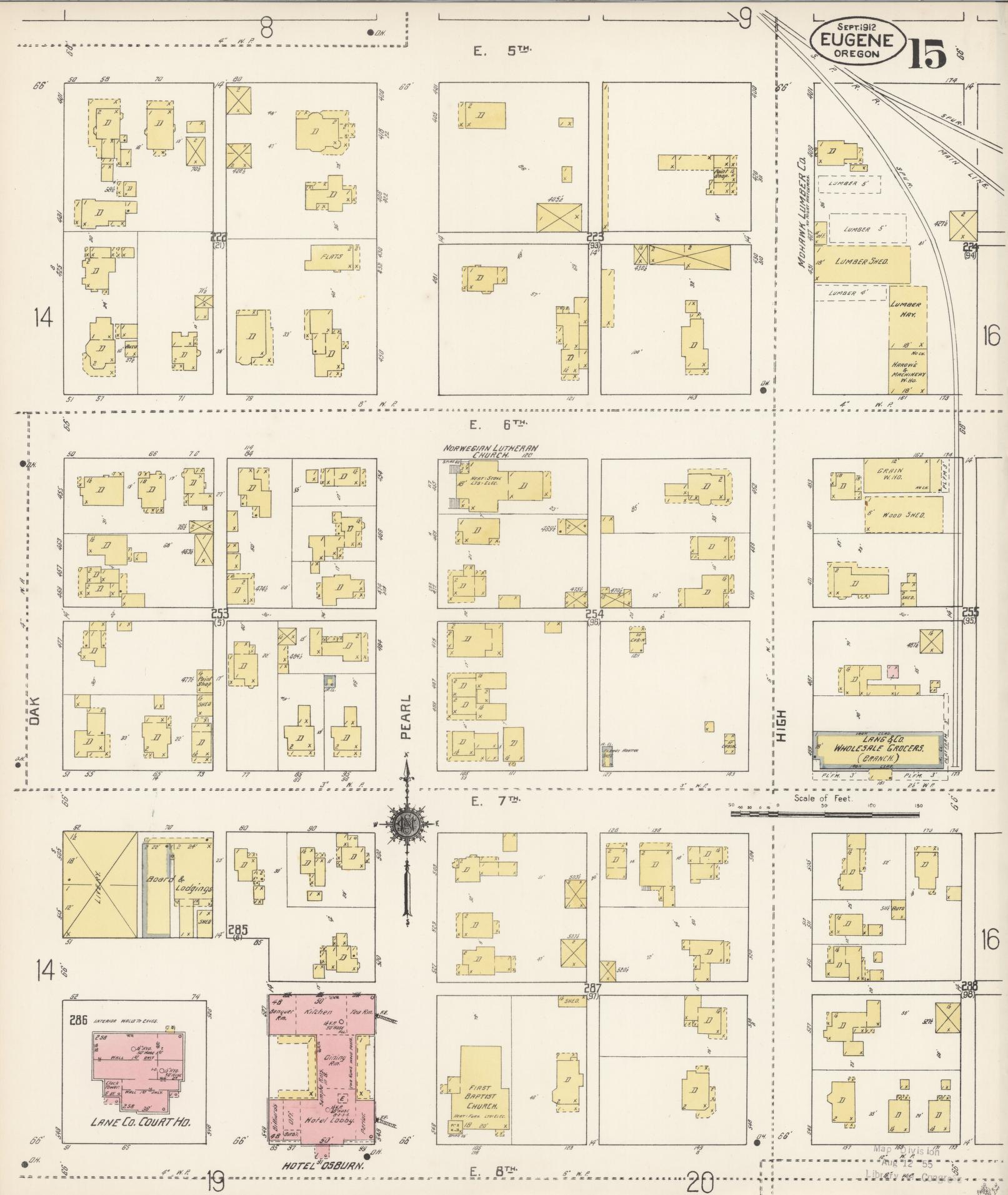 Sanborn Fire Insurance Map from Eugene, Lane County, Oregon (1912), Sheet #0015 - Complete Map Set gallery image, historic Sanborn map, vintage wall art, Oregon Oregon