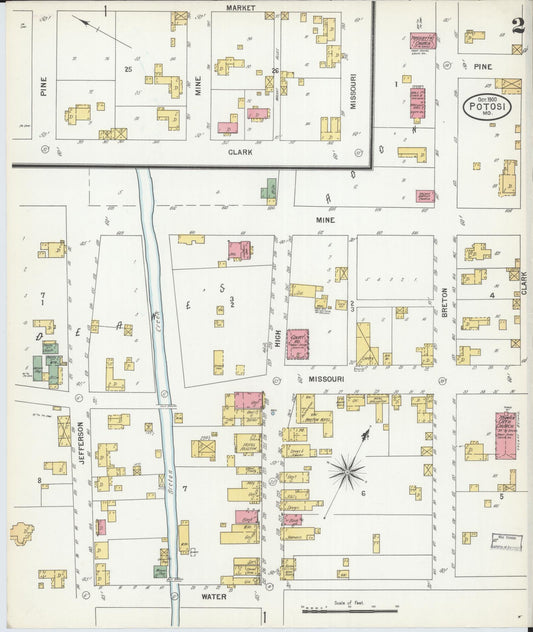 Sanborn Fire Insurance Map from Potosi, Washington County, Missouri (1900), Sheet #0002 - Historic Sanborn Fire Insurance Map Print, vintage old map wall art, antique decor, genealogy gift, Missouri Missouri map